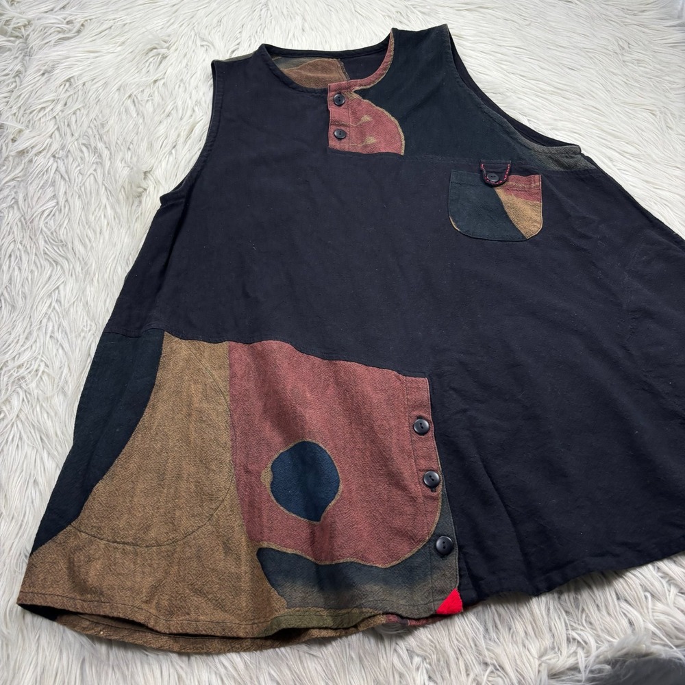 Ki Na Ri Women's OS Colorblock Cotton Tunic Tank Art to Wear Lagenlook - Picture 2 of 6